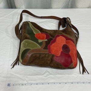 RARE Vintage Coach Holiday Patchwork Hobo - Brown Suede & Floral Poppy Appliqué